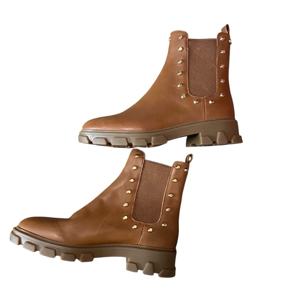 Michael Kors Brown Ridley Astor Stud Leather Chelsea Boot Size 6 - Picture 4 of 8